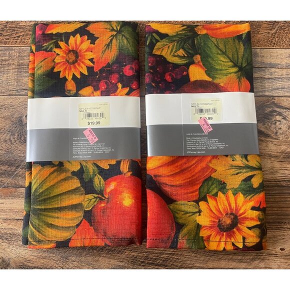 2 Sets of 2JC Penney Home Collection Autumn Harvest Fabric Napkins NOS 4 Napkins - Picture 2 of 5